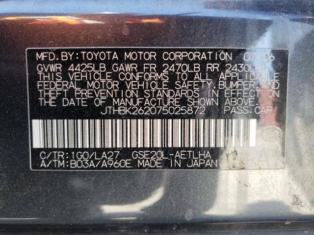 JTHBK262075025872 - 2007 LEXUS ES 250 BLACK photo 12