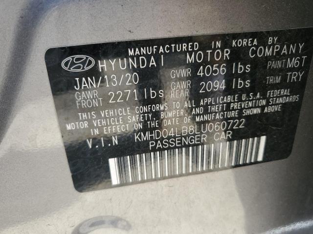 KMHD04LB8LU060722 - 2020 HYUNDAI ELANTRA SPORT GRAY photo 12