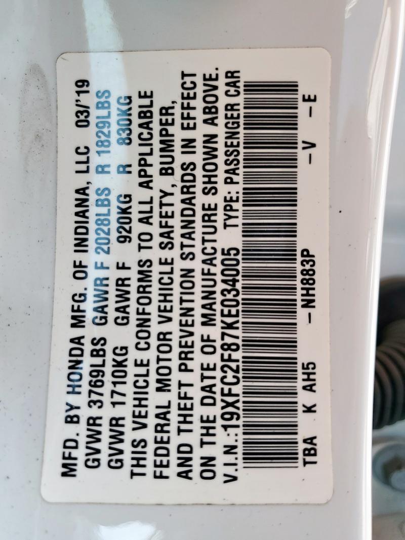 19XFC2F87KE034005 - 2019 HONDA CIVIC SPORT Ağ foto 13