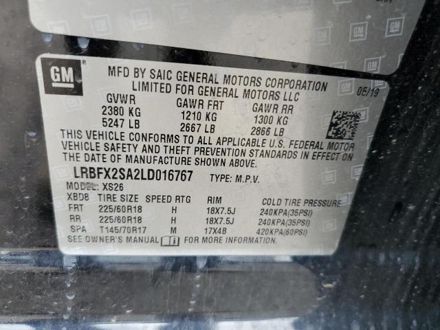 LRBFX2SA2LD016767 - 2020 BUICK ENVISION ESSENCE შავი ფოტო 12