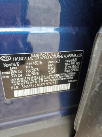 5NMS53AD9LH197641 - 2020 HYUNDAI SANTA FE LIMITED BLUE photo 13