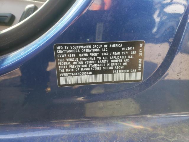 1VWDT7A3XHC053743 - 2017 VOLKSWAGEN PASSAT R-LINE Mavi foto 12