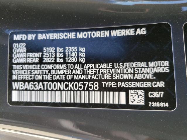 WBA63AT00NCK05758 - 2022 BMW M440XI GRAY photo 12