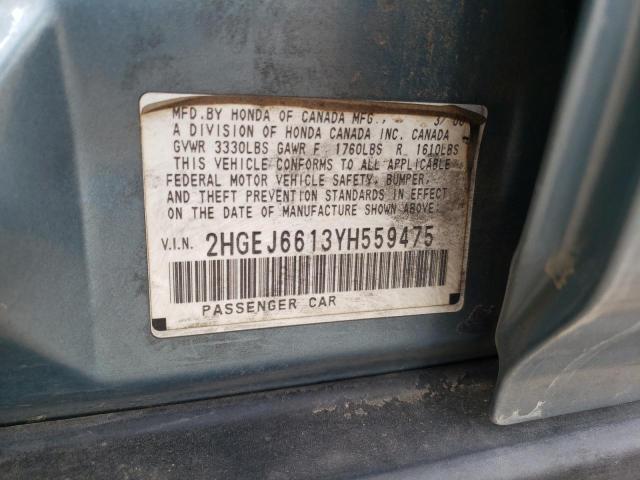 2HGEJ6613YH559475 - 2000 HONDA CIVIC BASE Mavi foto 12