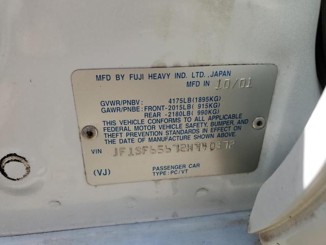 JF1SF65672H740372 - 2002 SUBARU FORESTER S WHITE photo 12