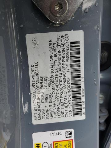 19XFL2H87NE021238 - 2022 HONDA CIVIC SPORT GRAY photo 12