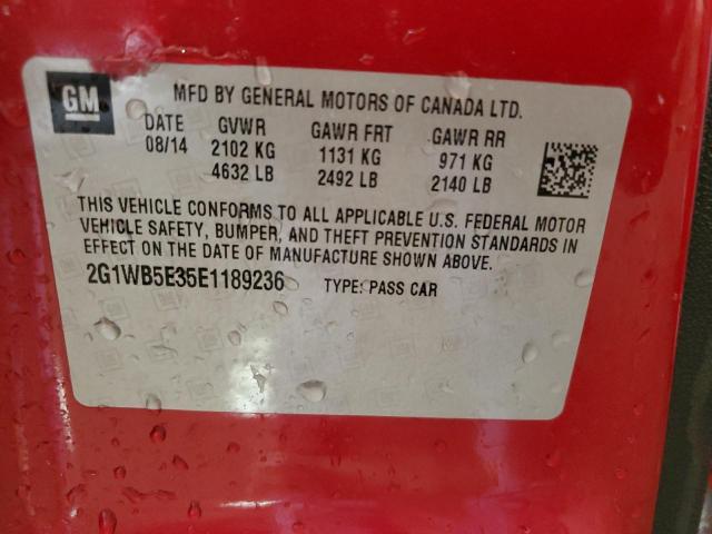 2G1WB5E35E1189236 - 2014 CHEVROLET IMPALA LIM LT RED photo 12