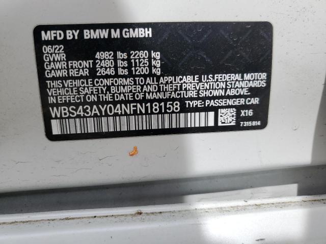 WBS43AY04NFN18158 - 2022 BMW M3 COMPETITION WHITE photo 12