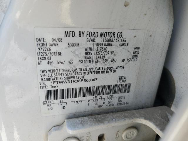 1FTWW31R38EE08367 - 2008 FORD E-350 SRW SUPER DUTY WHITE photo 10