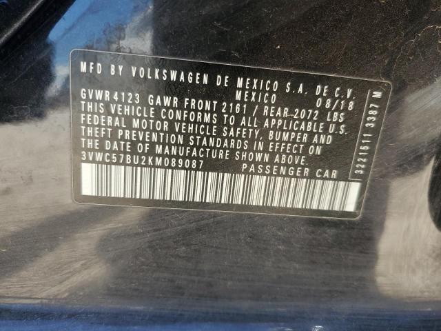 3VWC57BU2KM089087 - 2019 VOLKSWAGEN JETTA S შავი ფოტო 12