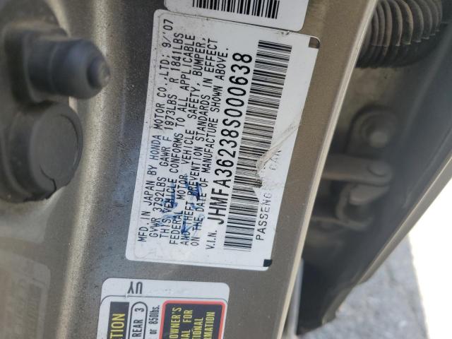 JHMFA36238S000638 - 2008 HONDA CIVIC HYBRID GRAY photo 12