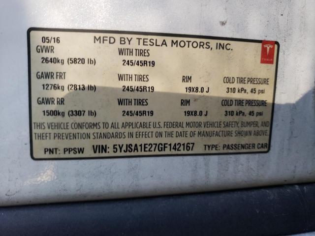5YJSA1E27GF142167 - 2016 TESLA MODEL S Կապույտ լուսանկար 12
