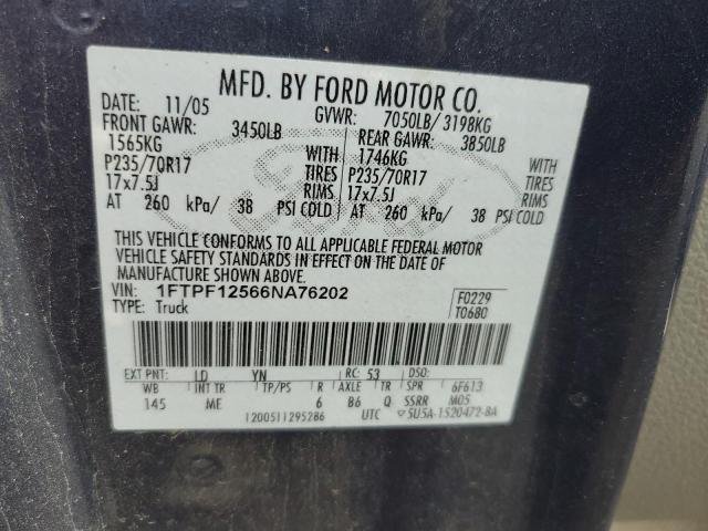 1FTPF12566NA76202 - 2006 FORD F150 BLUE photo 12