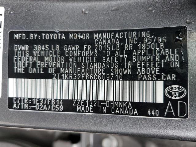 2T1KR32E86C609716 - 2006 TOYOTA COROLLA MA XR CHARCOAL photo 13