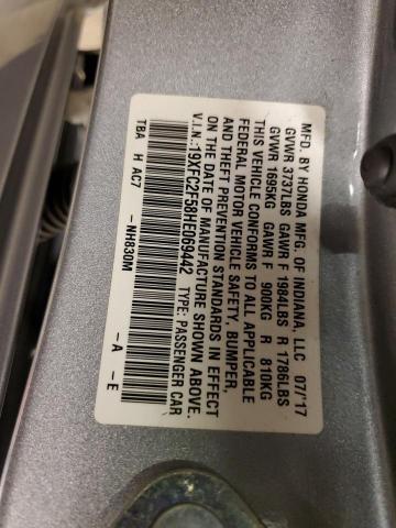 19XFC2F58HE069442 - 2017 HONDA CIVIC LX SILVER photo 12