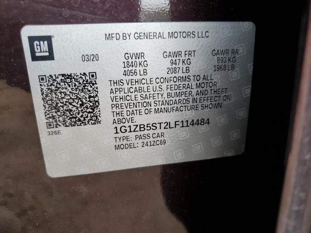 1G1ZB5ST2LF114484 - 2020 CHEVROLET MALIBU LS MAROON photo 12