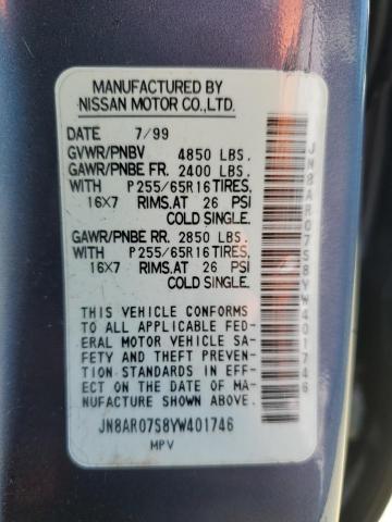 JN8AR07S8YW401746 - 2000 NISSAN PATHFINDER LE ლურჯი ფოტო 13