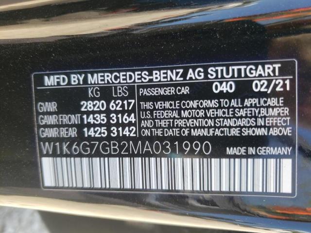 W1K6G7GB2MA031990 - 2021 MERCEDES-BENZ S 580 4MATIC BLACK photo 10