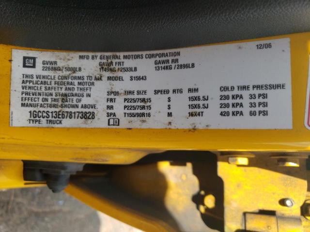 1GCCS13E678173828 - 2007 CHEVROLET COLORADO YELLOW photo 12