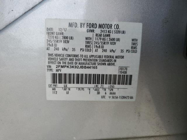 2FMPK3K92JBB44165 - 2018 FORD EDGE TITANIUM SILVER photo 12