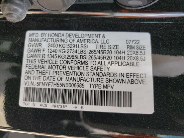 5FNYF7H55NB006685 - 2022 HONDA PASSPORT EXL Negro foto 13