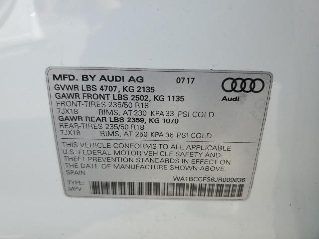 WA1BCCFS6JR009836 - 2018 AUDI Q3 PREMIUM 白色 照片 12