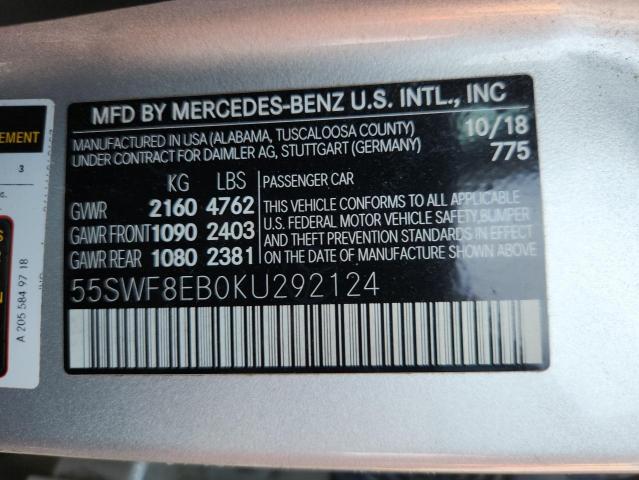 55SWF8EB0KU292124 - 2019 MERCEDES-BENZ C 300 4MATIC SILVER photo 12
