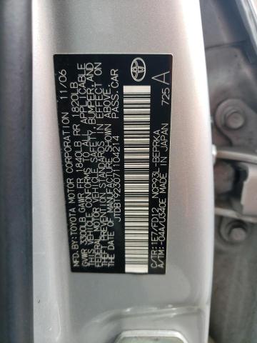 JTDBT923071104214 - 2007 TOYOTA YARIS SILVER photo 12