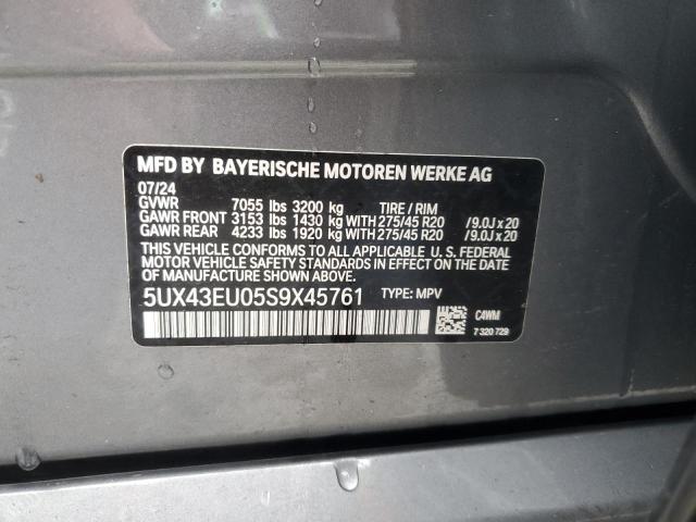 5UX43EU05S9X45761 - 2025 BMW X5 XDRIVE50E GRAY photo 13