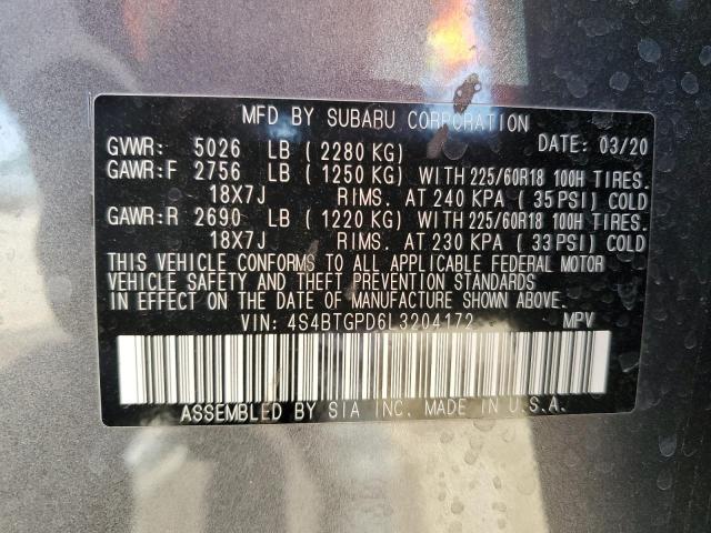4S4BTGPD6L3204172 - 2020 SUBARU OUTBACK TOURING LDL Գրաֆիտ լուսանկար 13