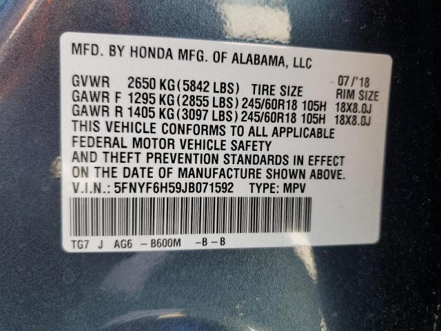 5FNYF6H59JB071592 - 2018 HONDA PILOT EXL Morski zdjęcie 13