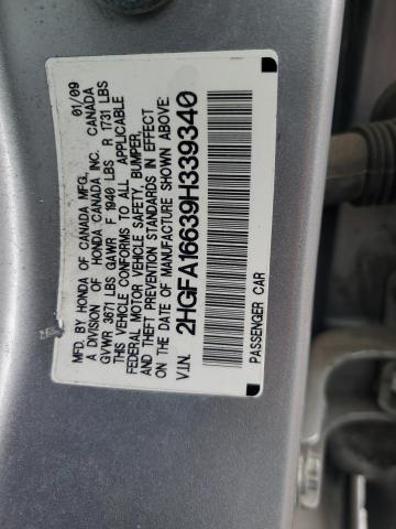 2HGFA16639H339340 - 2009 HONDA CIVIC LX-S ვერცხლისფერი ფოტო 12