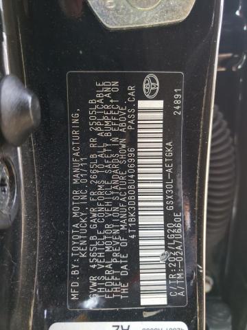 4T1BK3DB0BU406996 - 2011 TOYOTA AVALON BASE 黑色 照片 13