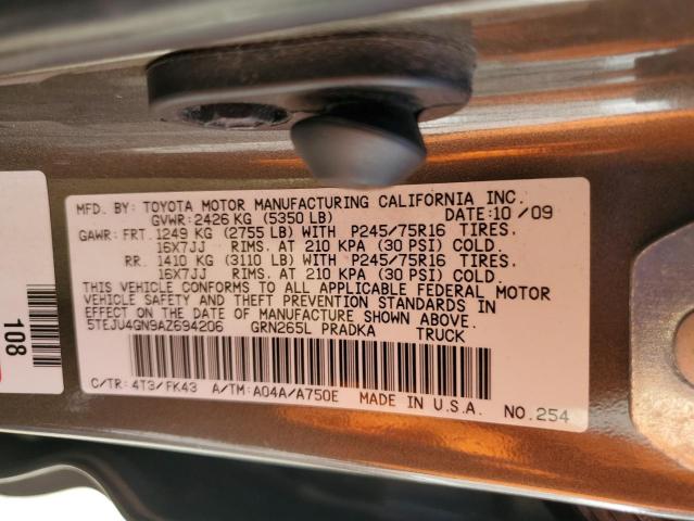 5TEJU4GN9AZ694206 - 2010 TOYOTA TACOMA DOUBLE CAB PRERUNNER TAN photo 13