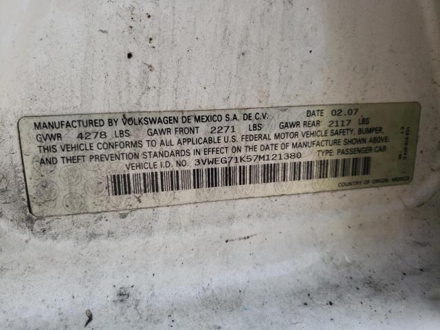 3VWEG71K57M121380 - 2007 VOLKSWAGEN JETTA WOLFSBURG 白色 照片 12