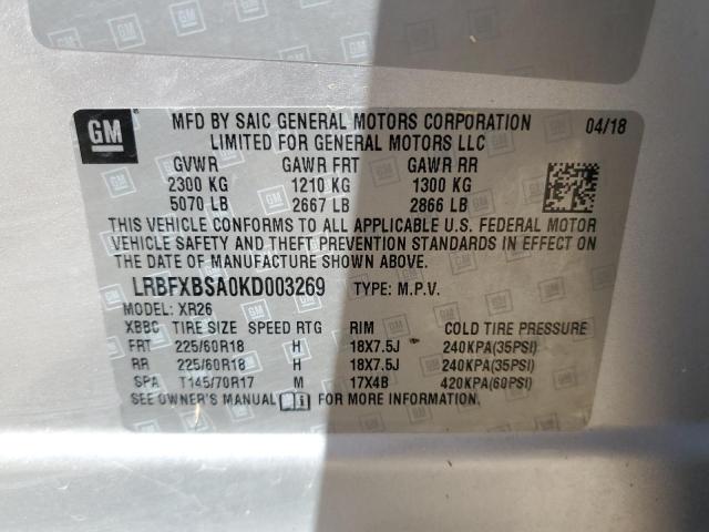 LRBFXBSA0KD003269 - 2019 BUICK ENVISION PREFERRED SILVER photo 13