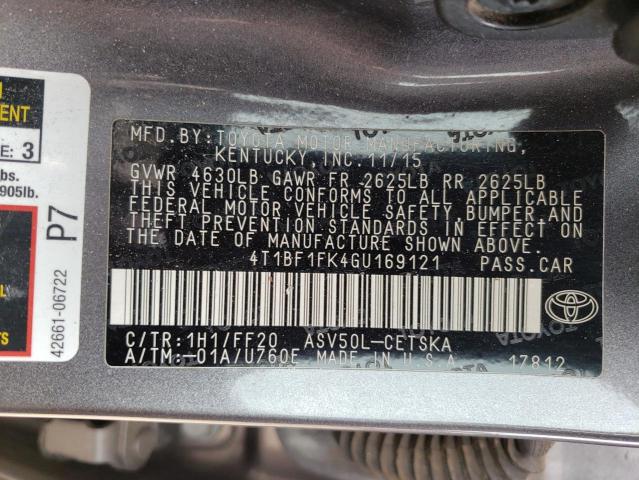 4T1BF1FK4GU169121 - 2016 TOYOTA CAMRY LE GRAY photo 12