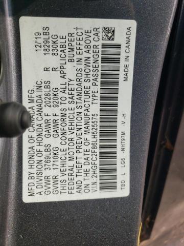 2HGFC2F86LH525575 - 2020 HONDA CIVIC SPORT 黑色 照片 12