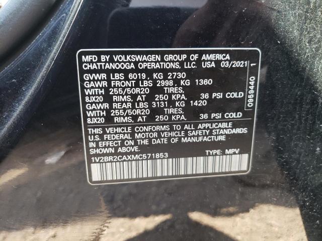 1V2BR2CAXMC571853 - 2021 VOLKSWAGEN ATLAS SEL BLACK photo 12