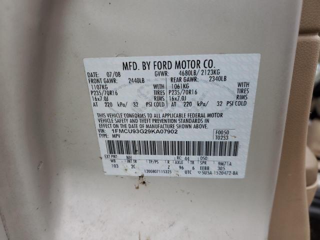1FMCU93G29KA07902 - 2009 FORD ESCAPE XLT WHITE photo 13