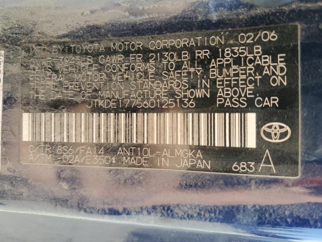 JTKDE177560125136 - 2006 TOYOTA SCION TC 蓝色 照片 12