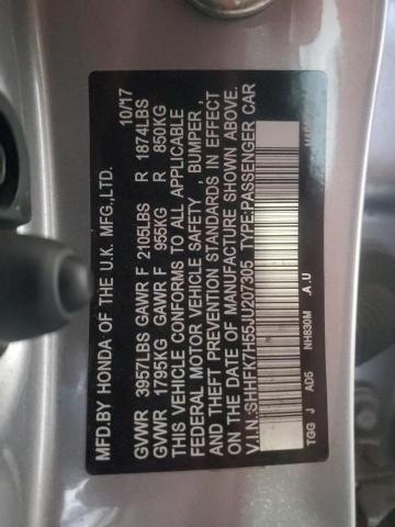 SHHFK7H55JU207305 - 2018 HONDA CIVIC EX SILVER photo 12