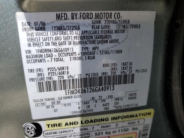 1FMDK06126GA40913 - 2006 FORD FREESTYLE LIMITED GREEN photo 12