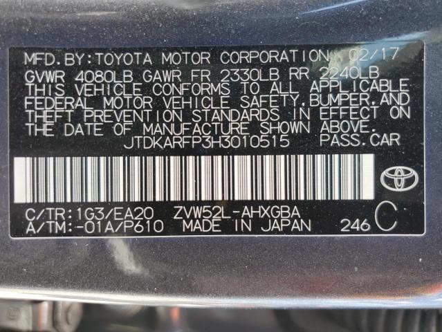 JTDKARFP3H3010515 - 2017 TOYOTA PRIUS PRIM CHARCOAL photo 14