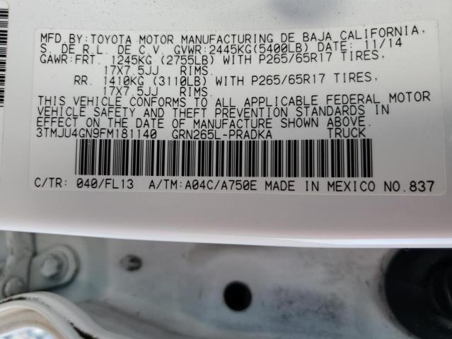 3TMJU4GN9FM181140 - 2015 TOYOTA TACOMA DOUBLE CAB PRERUNNER WHITE photo 12