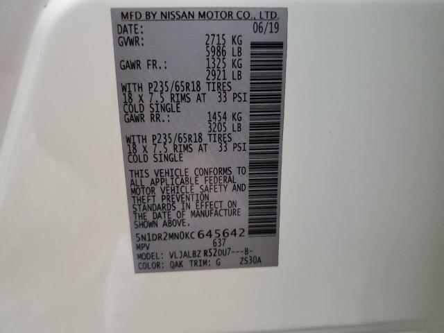 5N1DR2MN0KC645642 - 2019 NISSAN PATHFINDER S WHITE photo 13