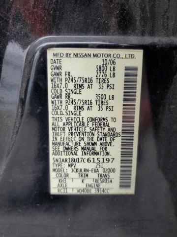 5N1AR18U17C615197 - 2007 NISSAN PATHFINDER LE შავი ფოტო 13