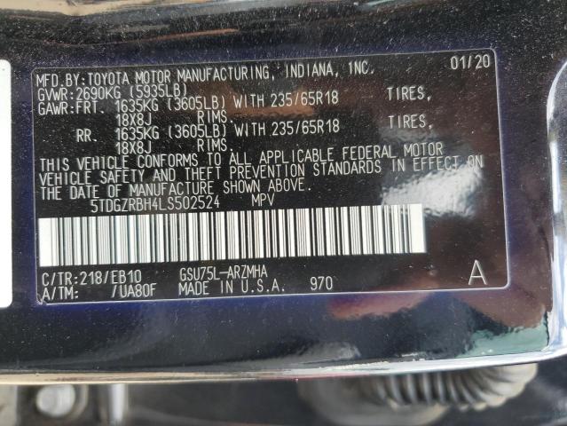 5TDGZRBH4LS502524 - 2020 TOYOTA HIGHLANDER XLE BLACK photo 13