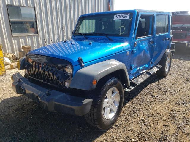 1C4BJWDGXFL632396 - 2015 JEEP WRANGLER U SPORT BLUE photo 2