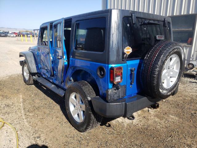 1C4BJWDGXFL632396 - 2015 JEEP WRANGLER U SPORT BLUE photo 3